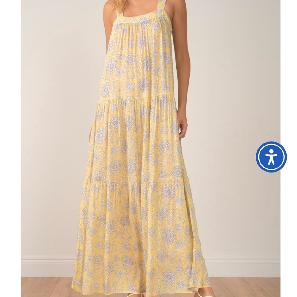 NWT, Elan Sadie Limon Bloom Floral Print Maxi Beachy Dress Butter Yellow, Small